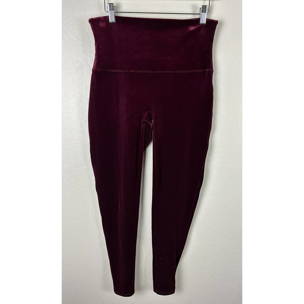 Spanx Women's Maroon Red High Rise Velvet Leggings Plus Size 1X